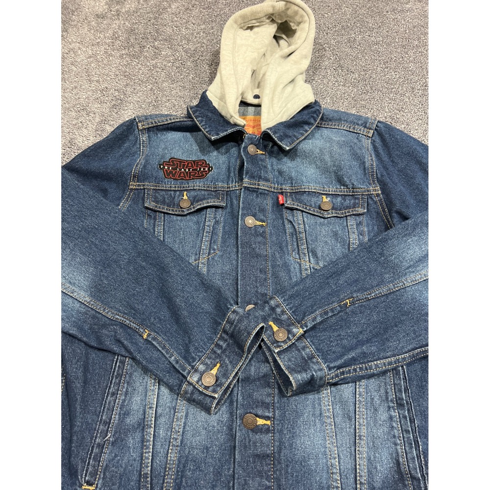 Levi's Star Wars The Last Jedi Denim Trucker Jacket Hooded Blue Boys XL 13-15Y